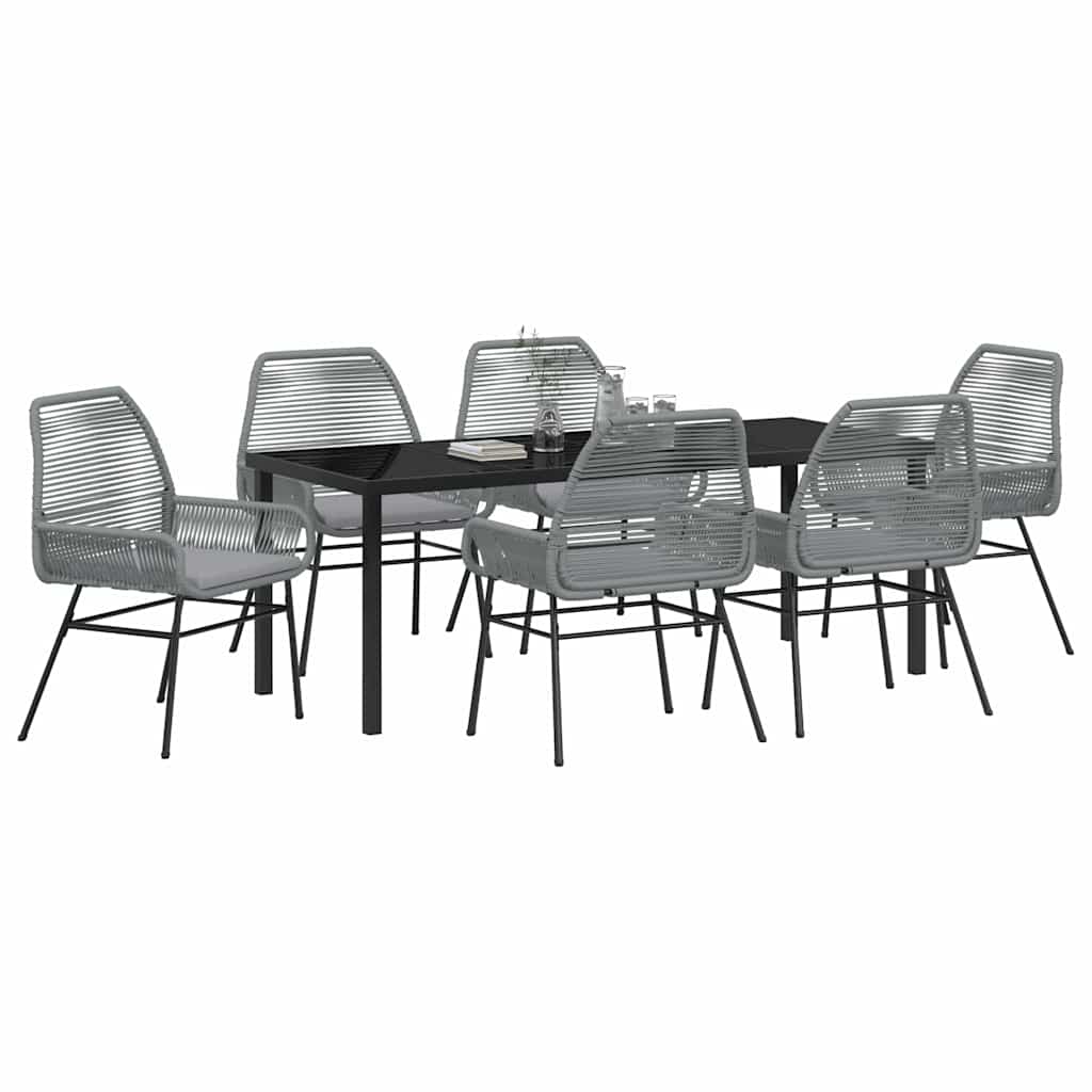 Garten Essgruppe mit Kissen 7 pcs Grau Poly-Rattan