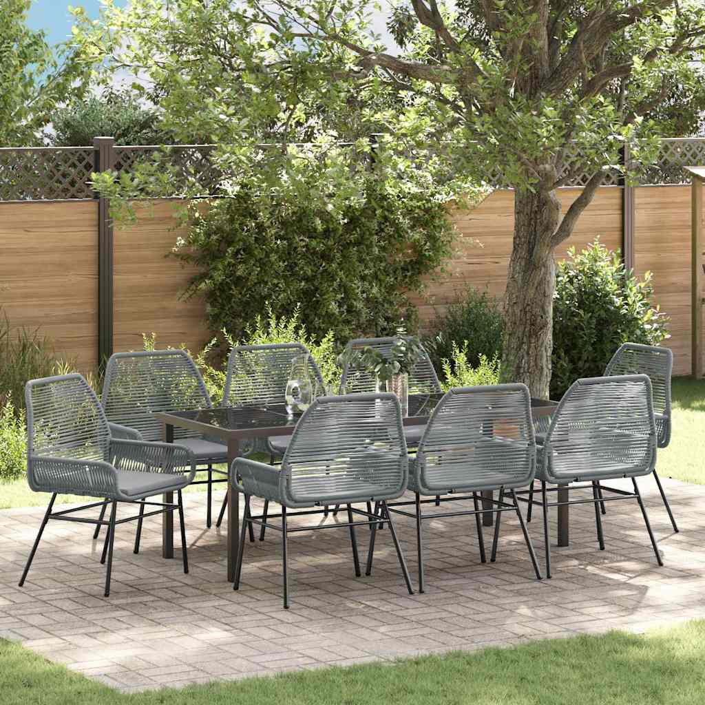 Garten Essgruppe mit Kissen 9 pcs Grau Poly-Rattan