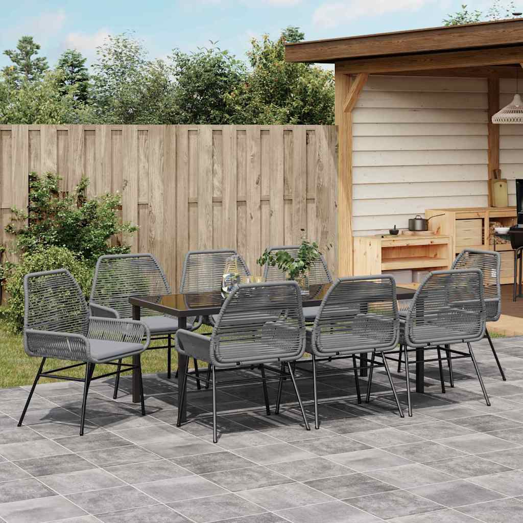 Garten Essgruppe mit Kissen 9 pcs Grau Poly-Rattan