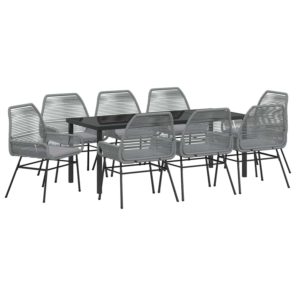 Garten Essgruppe mit Kissen 9 pcs Grau Poly-Rattan