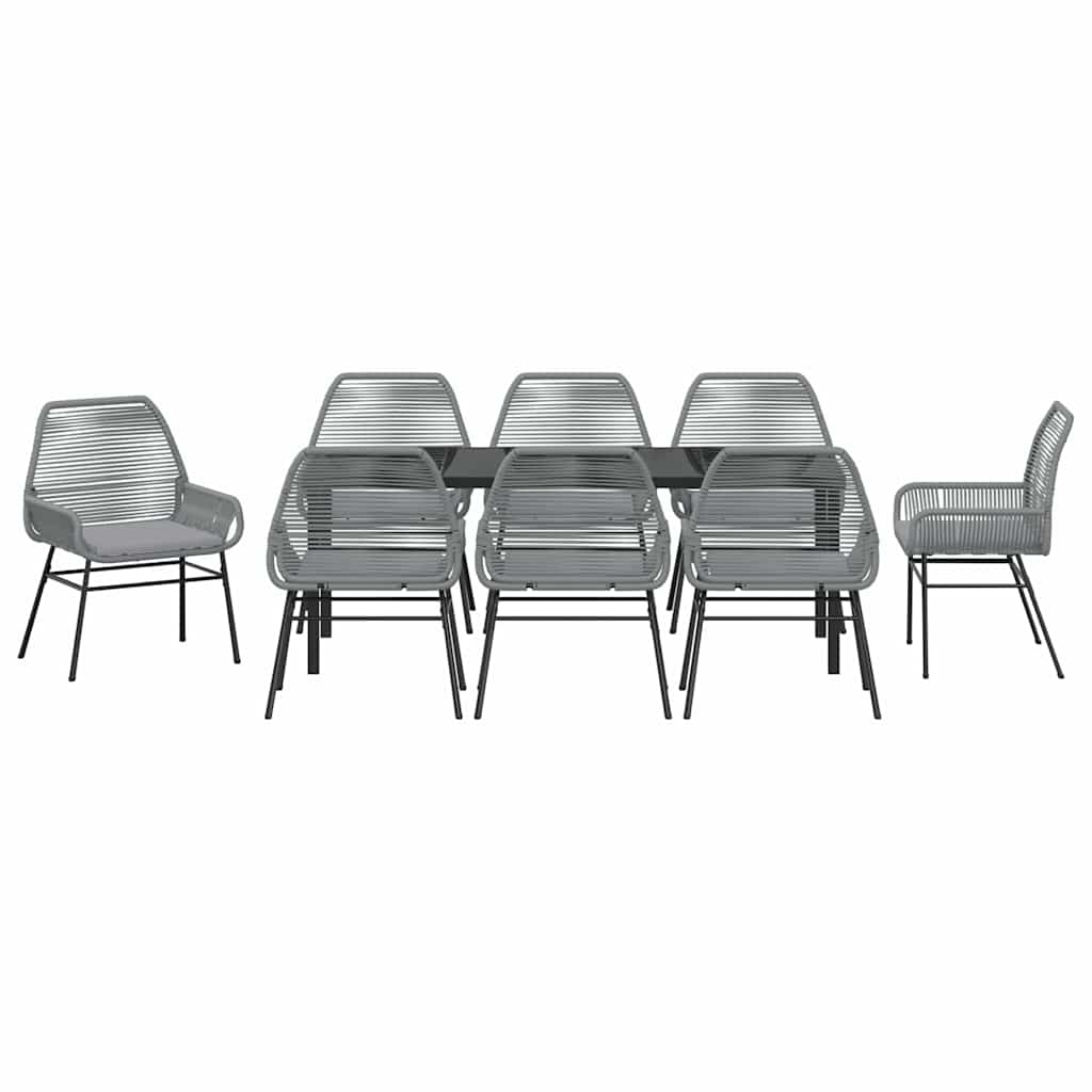 Garten Essgruppe mit Kissen 9 pcs Grau Poly-Rattan
