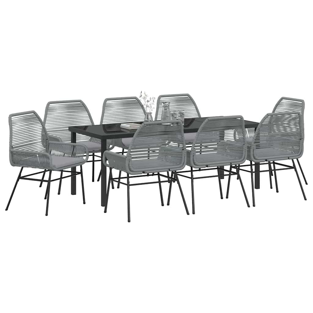 Garten Essgruppe mit Kissen 9 pcs Grau Poly-Rattan