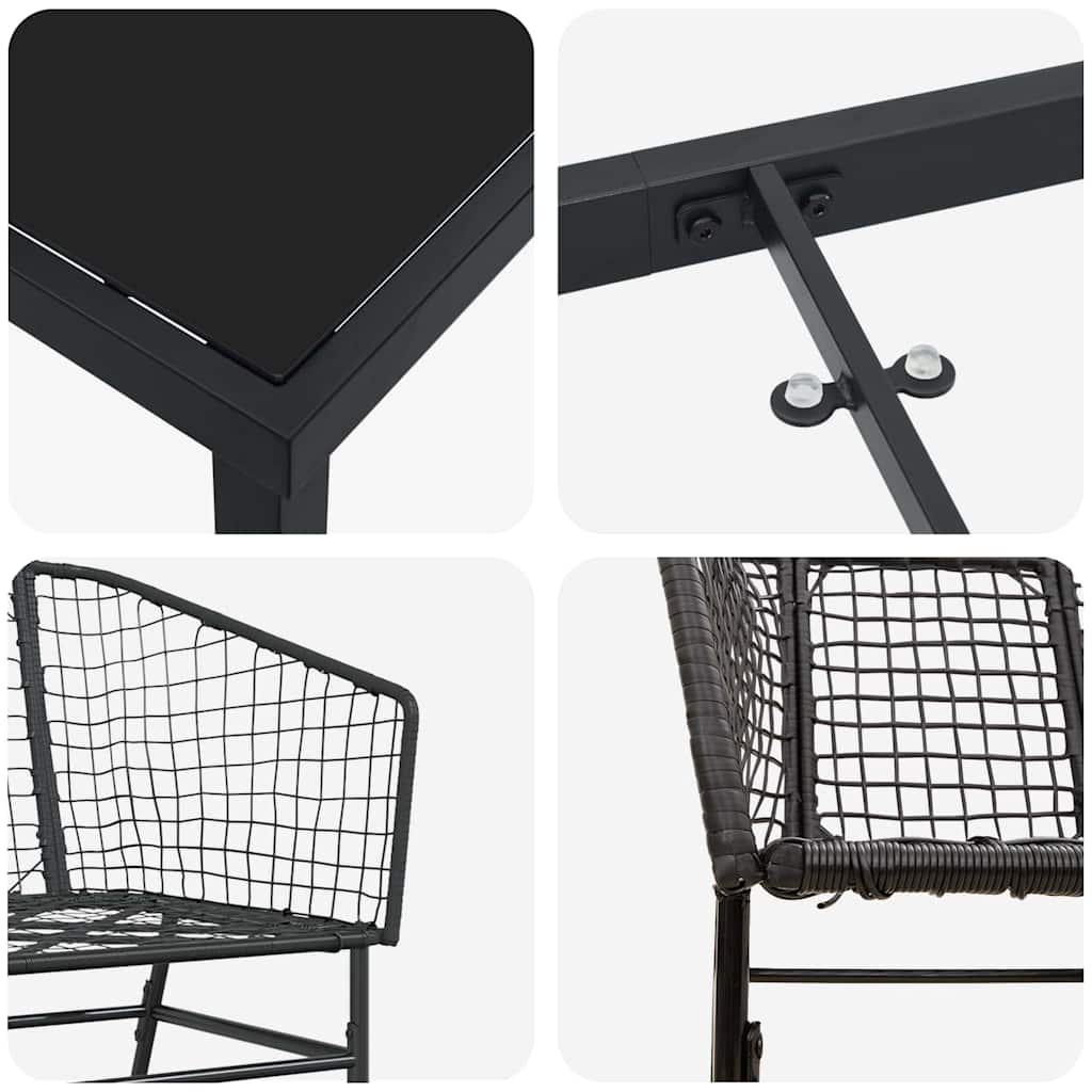 Garten Essgruppe 3 pcs Schwarz Poly-Rattan