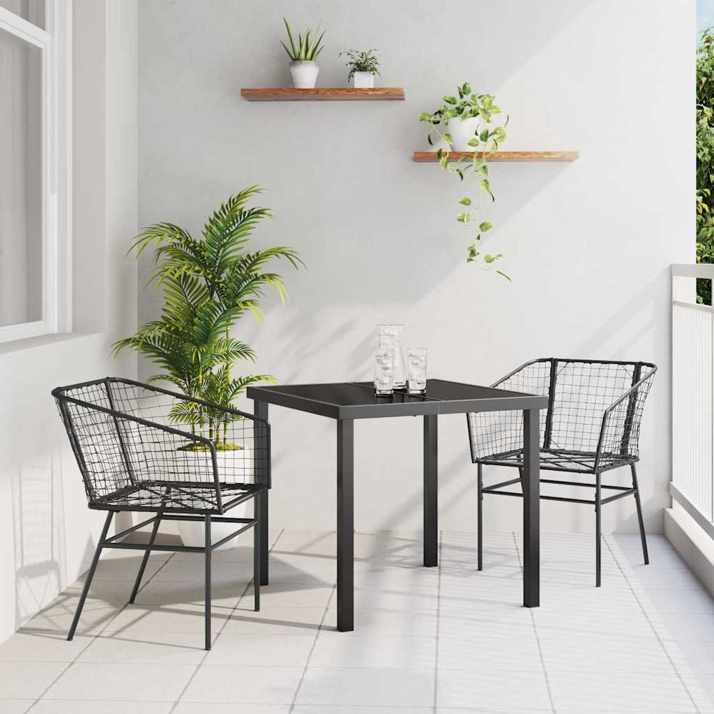 Garten Essgruppe 3 pcs Schwarz Poly-Rattan