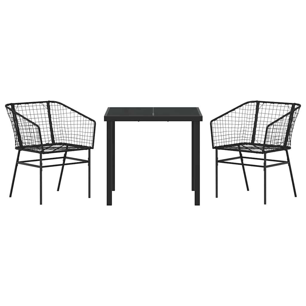 Garten Essgruppe 3 pcs Schwarz Poly-Rattan