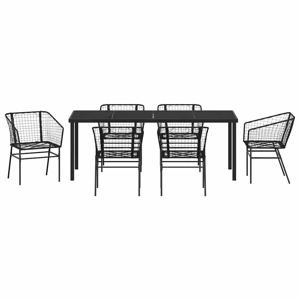 Garten Essgruppe 7 pcs Schwarz Poly-Rattan