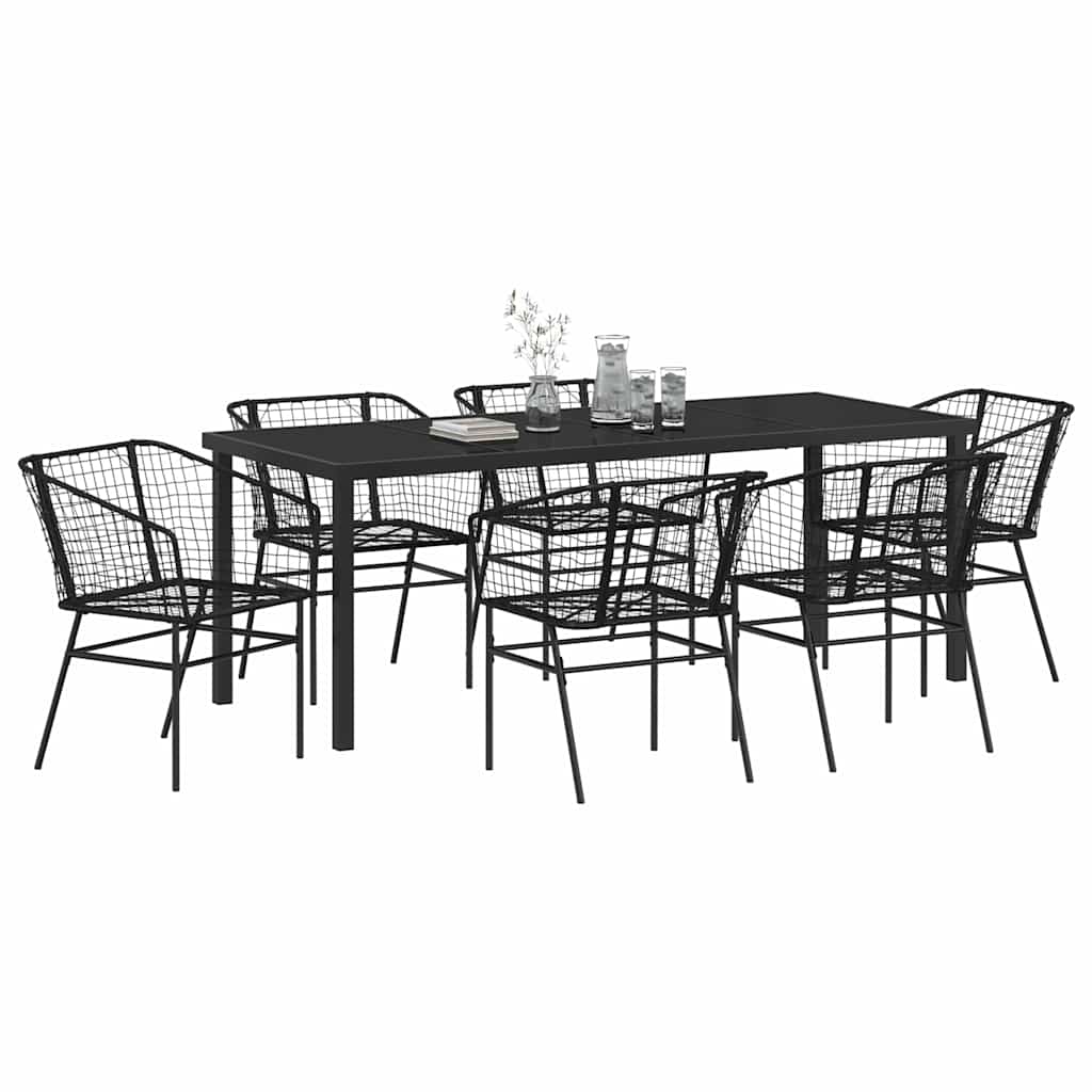 Garten Essgruppe 7 pcs Schwarz Poly-Rattan