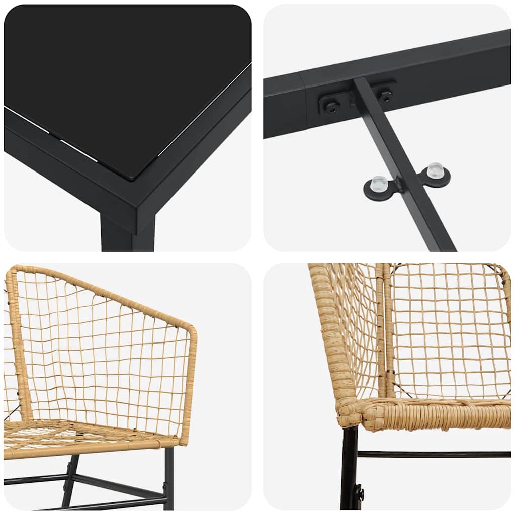 Garten Essgruppe 3 pcs Braun Poly-Rattan