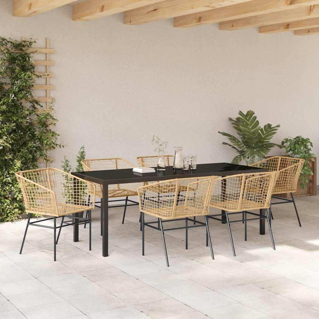 Garten Essgruppe 7 pcs Braun Poly-Rattan