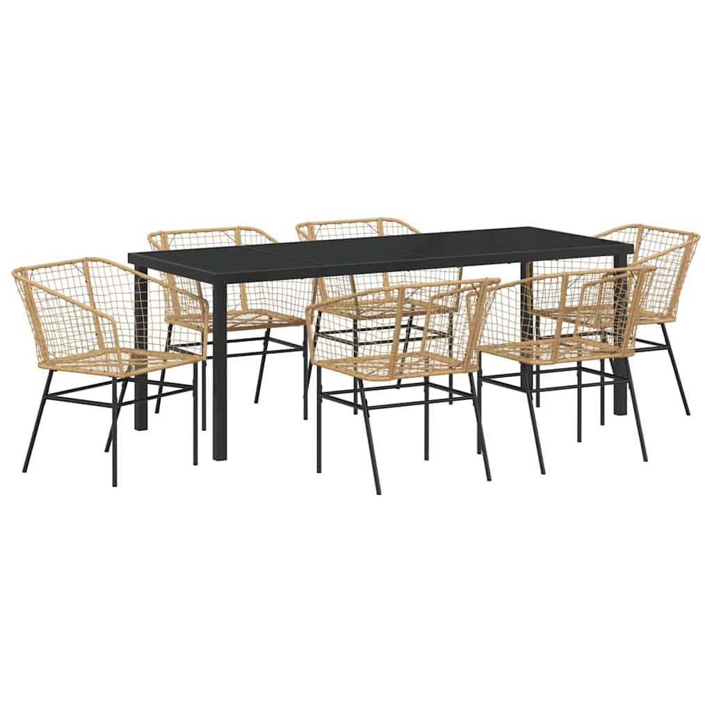 Garten Essgruppe 7 pcs Braun Poly-Rattan