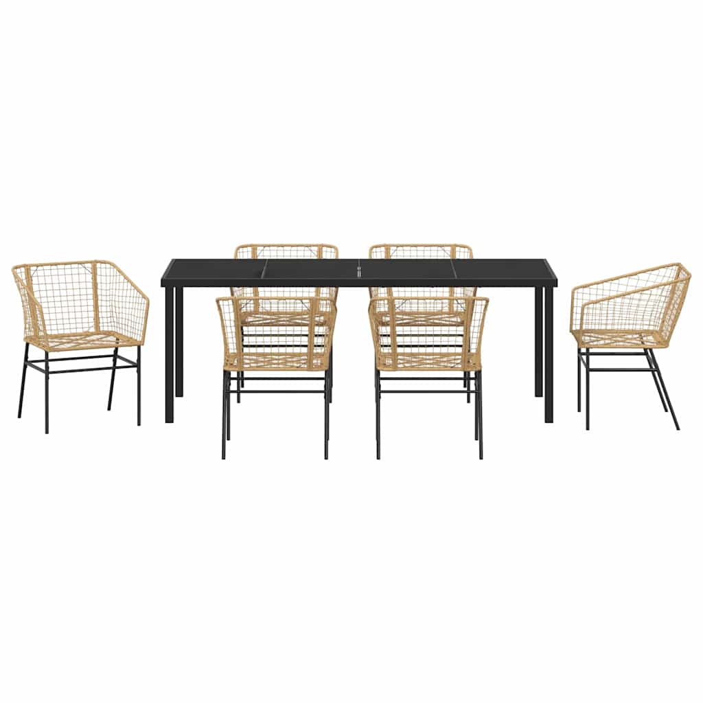 Garten Essgruppe 7 pcs Braun Poly-Rattan