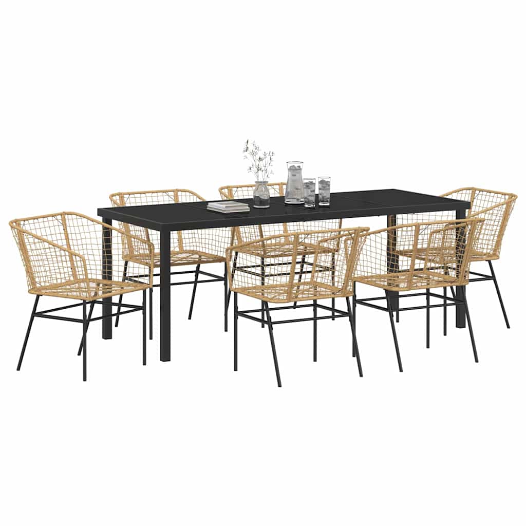 Garten Essgruppe 7 pcs Braun Poly-Rattan