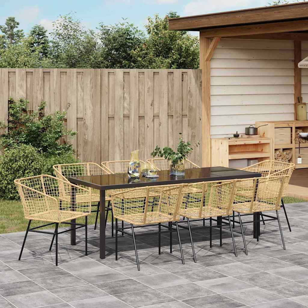 Garten Essgruppe 9 pcs Braun Poly-Rattan