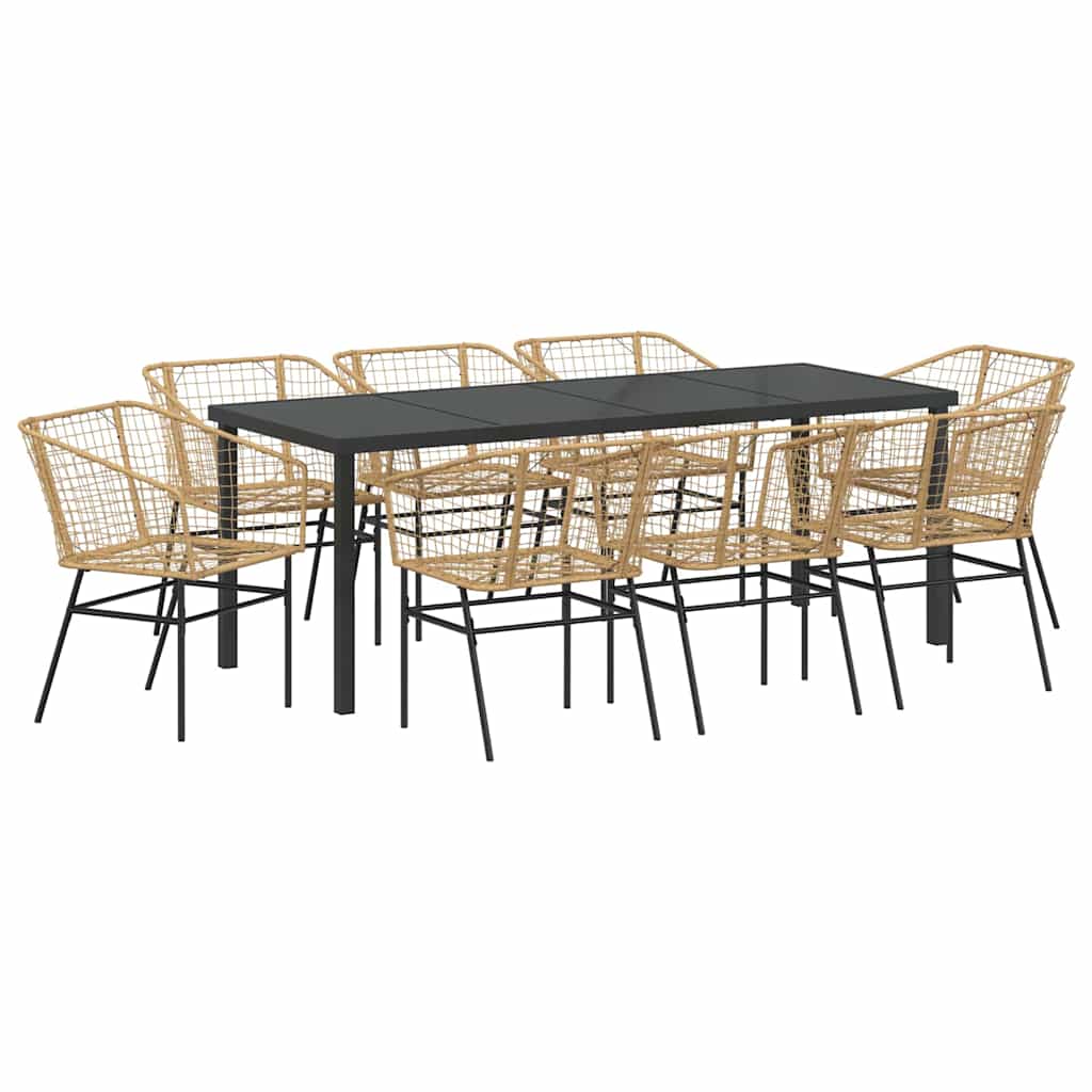 Garten Essgruppe 9 pcs Braun Poly-Rattan