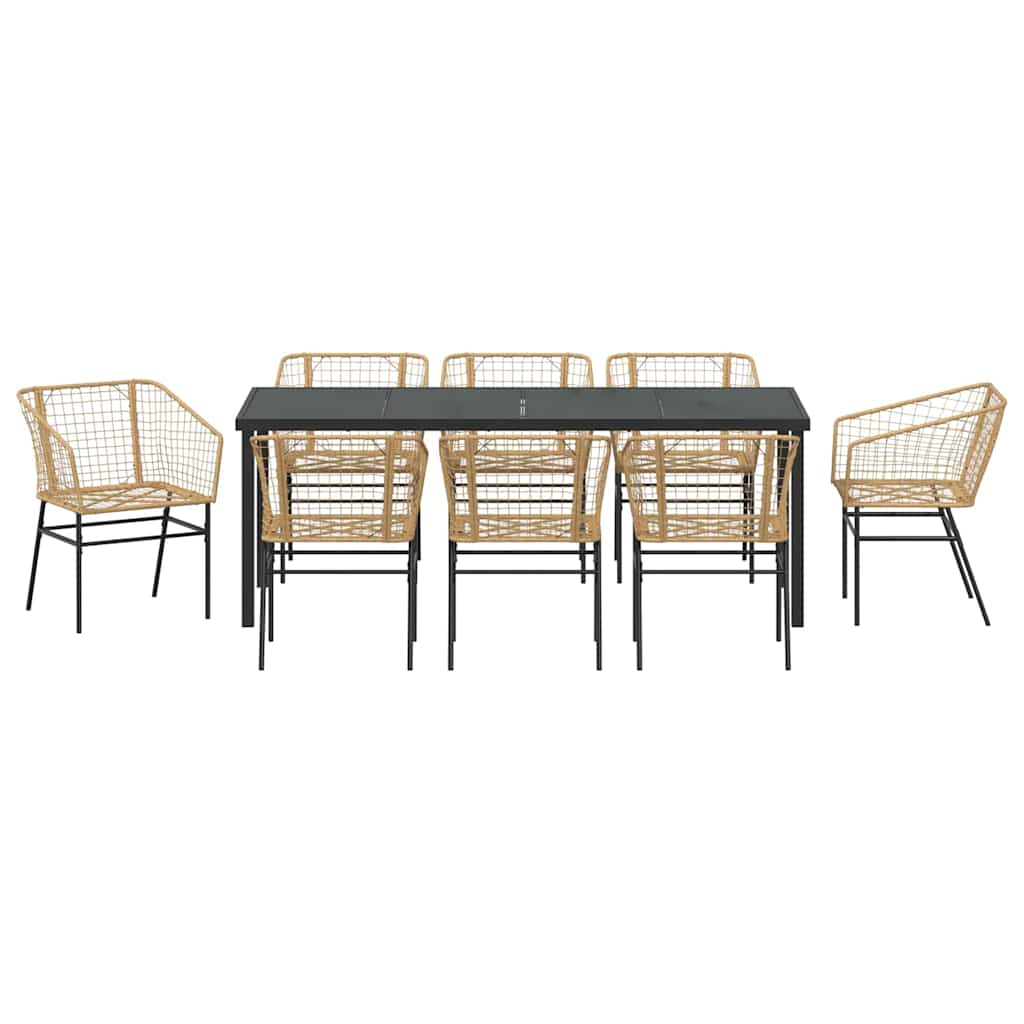 Garten Essgruppe 9 pcs Braun Poly-Rattan