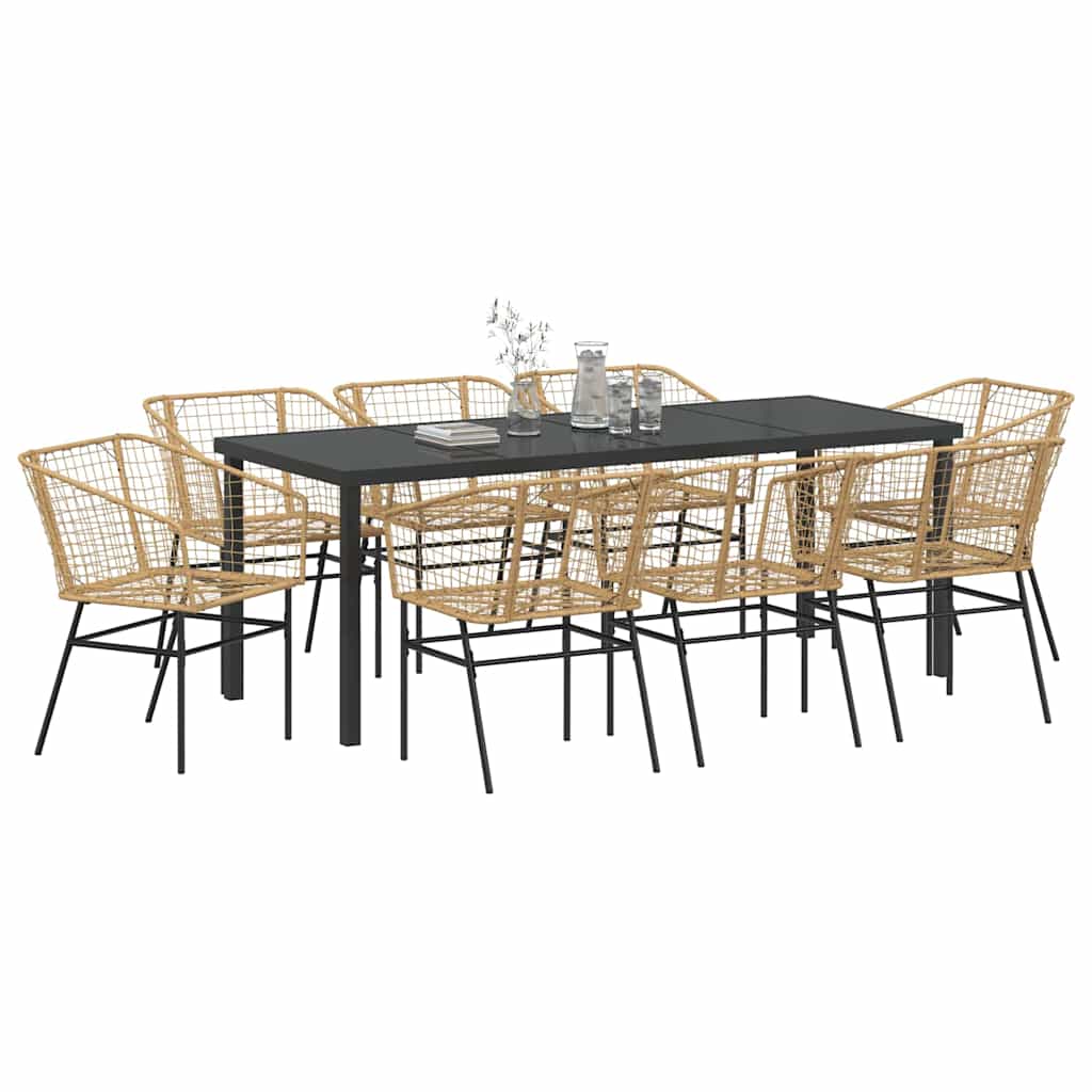 Garten Essgruppe 9 pcs Braun Poly-Rattan