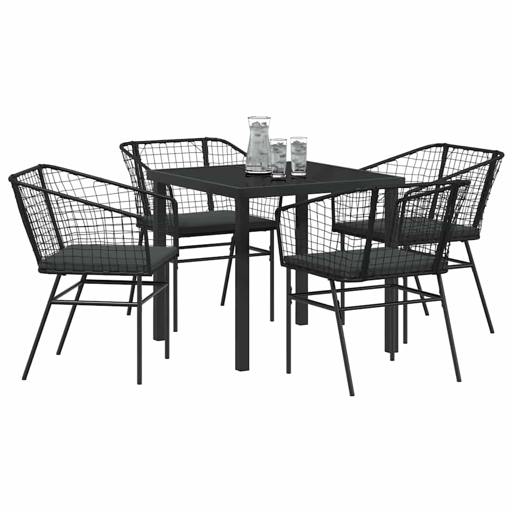 Garten Essgruppe 5 pcs Schwarz Poly-Rattan
