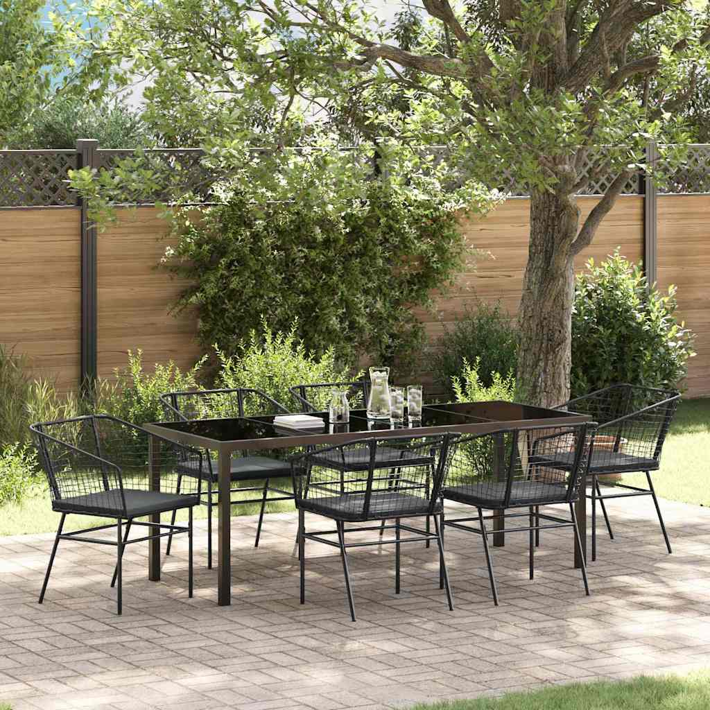 Garten Essgruppe 7 pcs Schwarz Poly-Rattan
