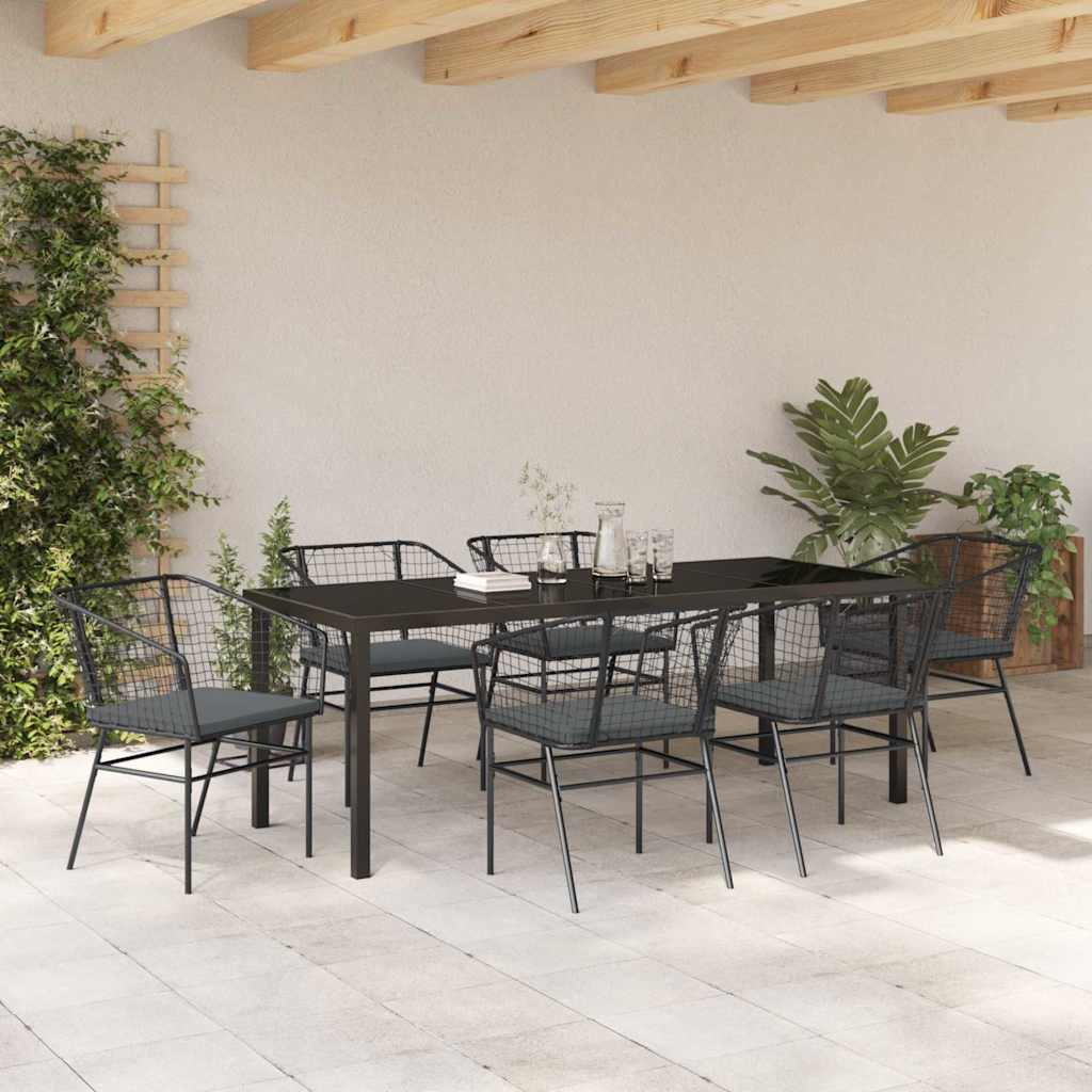 Garten Essgruppe 7 pcs Schwarz Poly-Rattan