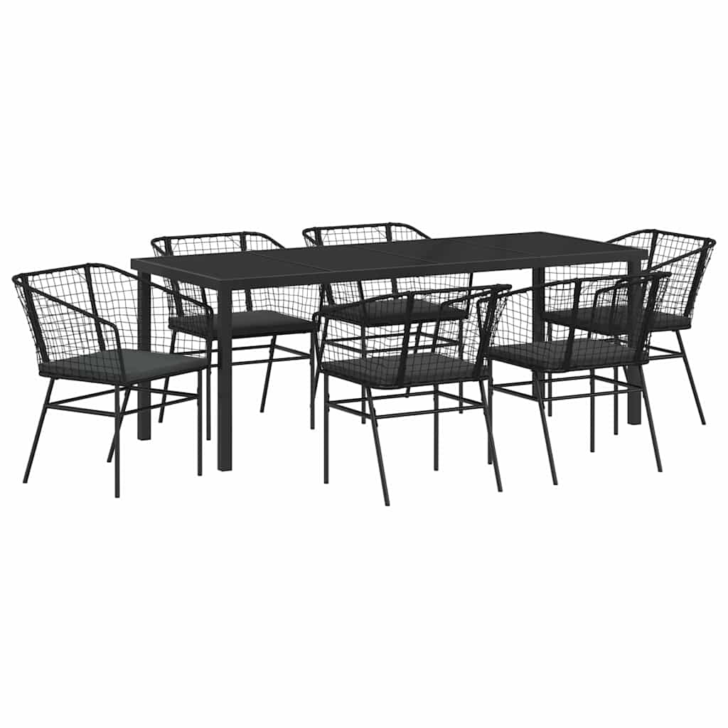 Garten Essgruppe 7 pcs Schwarz Poly-Rattan