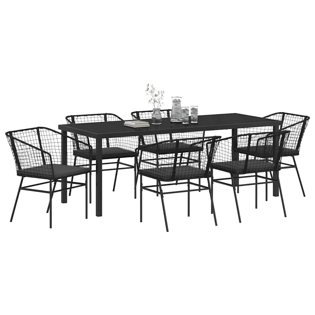 Garten Essgruppe 7 pcs Schwarz Poly-Rattan
