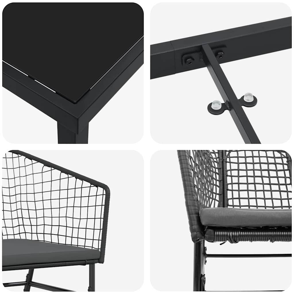 Garten Essgruppe 9 pcs Schwarz Poly-Rattan