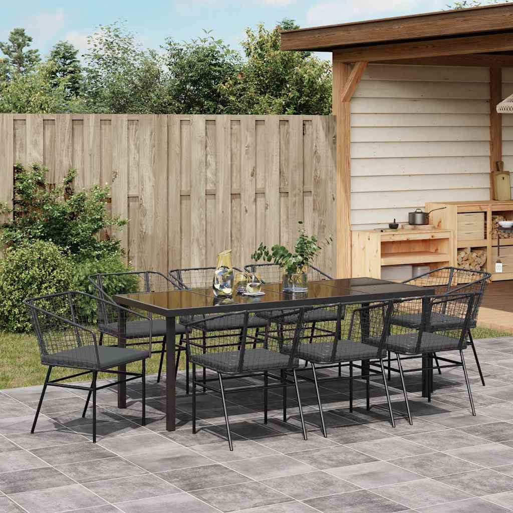Garten Essgruppe 9 pcs Schwarz Poly-Rattan