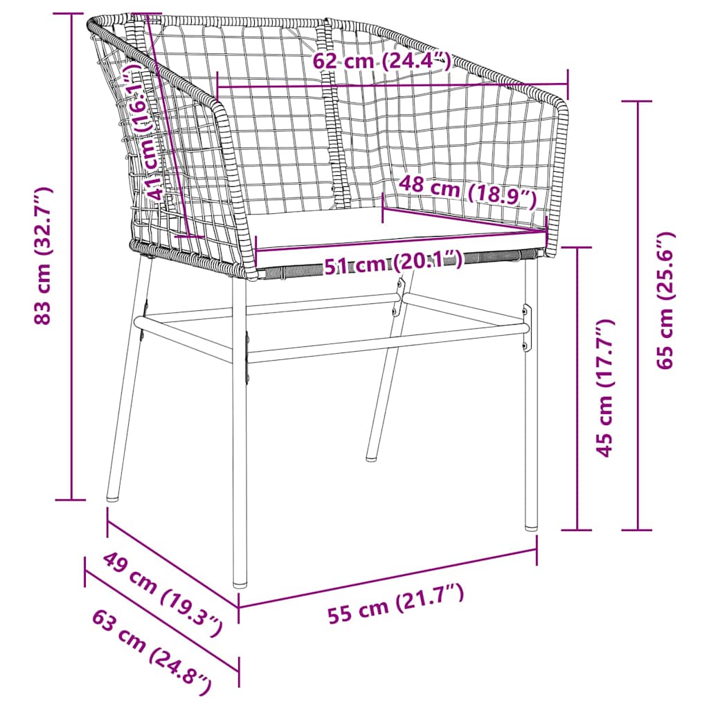 Garten Essgruppe 3 pcs Braun Poly-Rattan
