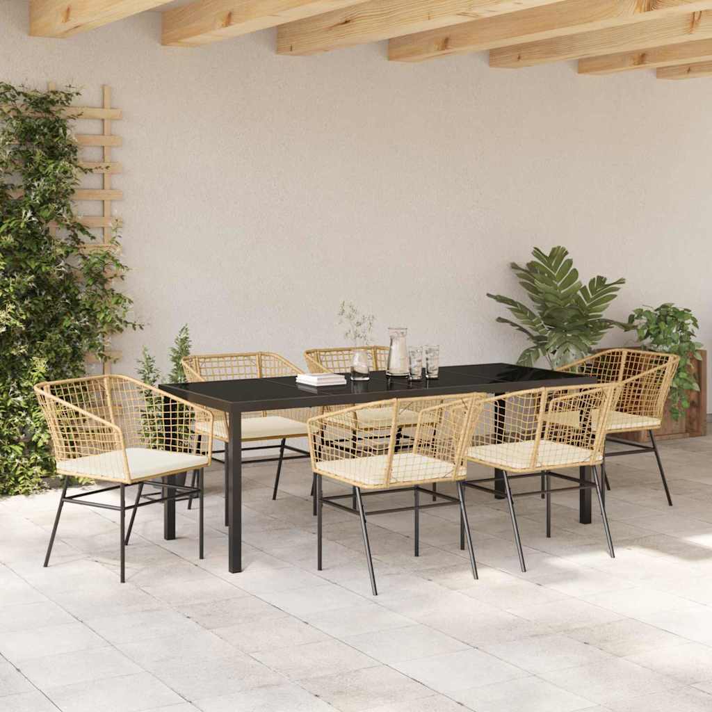 Garten Essgruppe 7 pcs Braun Poly-Rattan