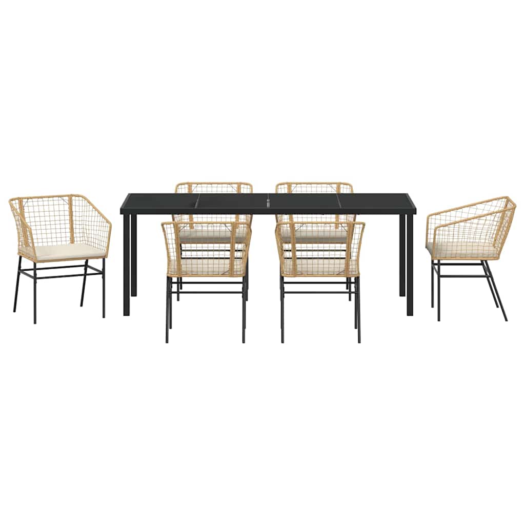 Garten Essgruppe 7 pcs Braun Poly-Rattan
