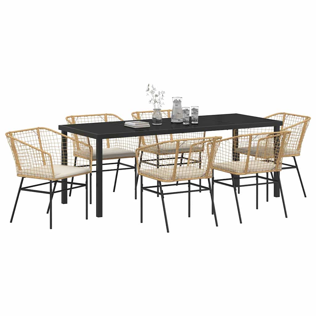 Garten Essgruppe 7 pcs Braun Poly-Rattan