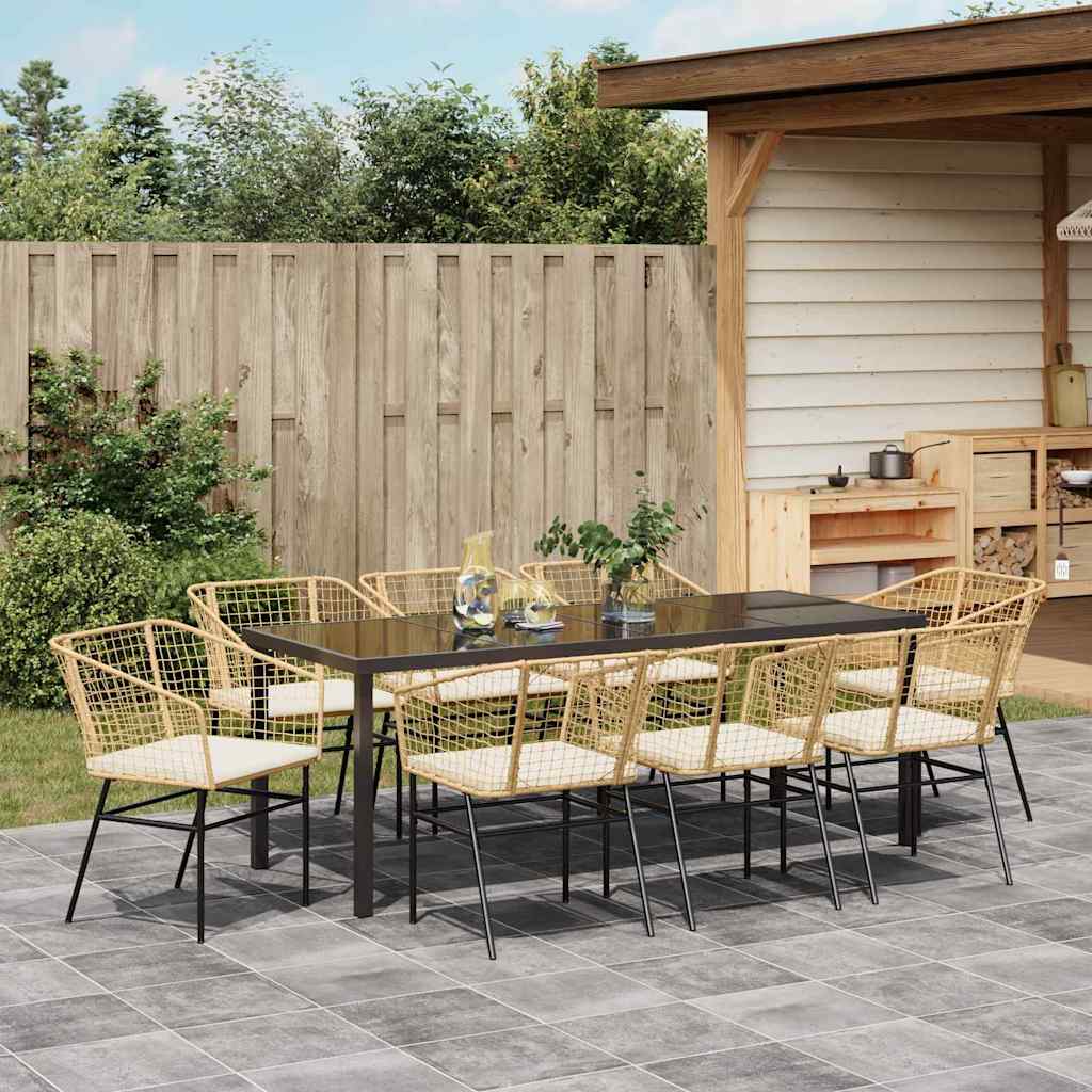 Garten Essgruppe 9 pcs Braun Poly-Rattan