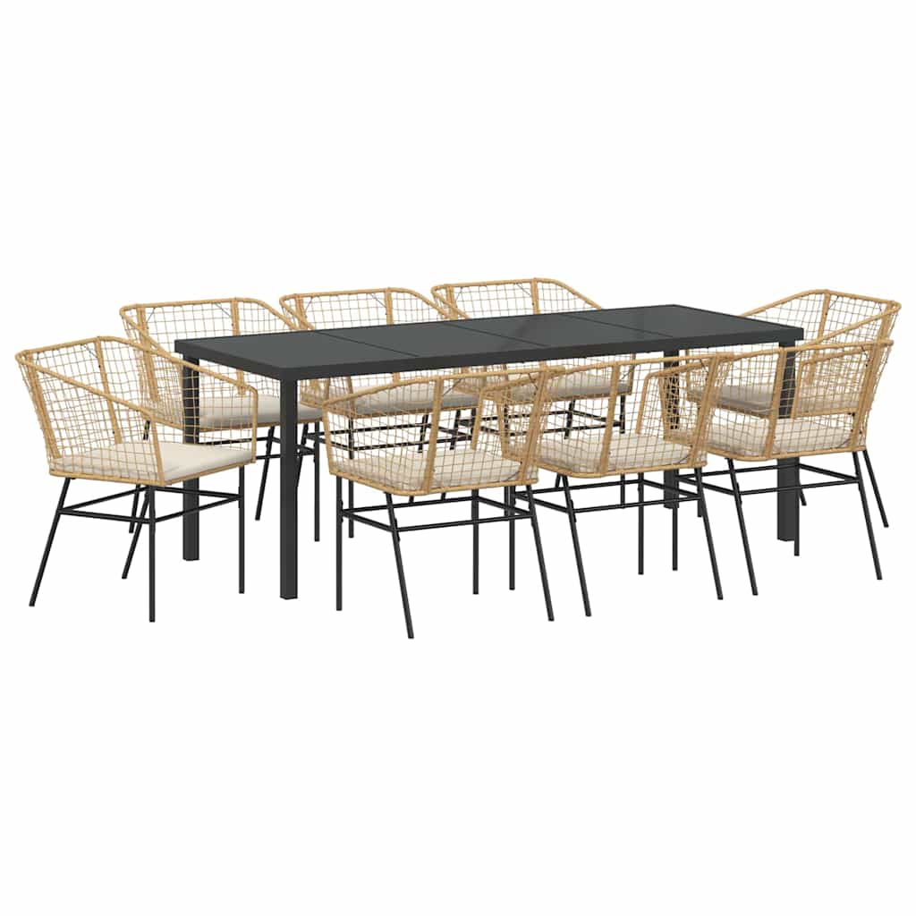 Garten Essgruppe 9 pcs Braun Poly-Rattan