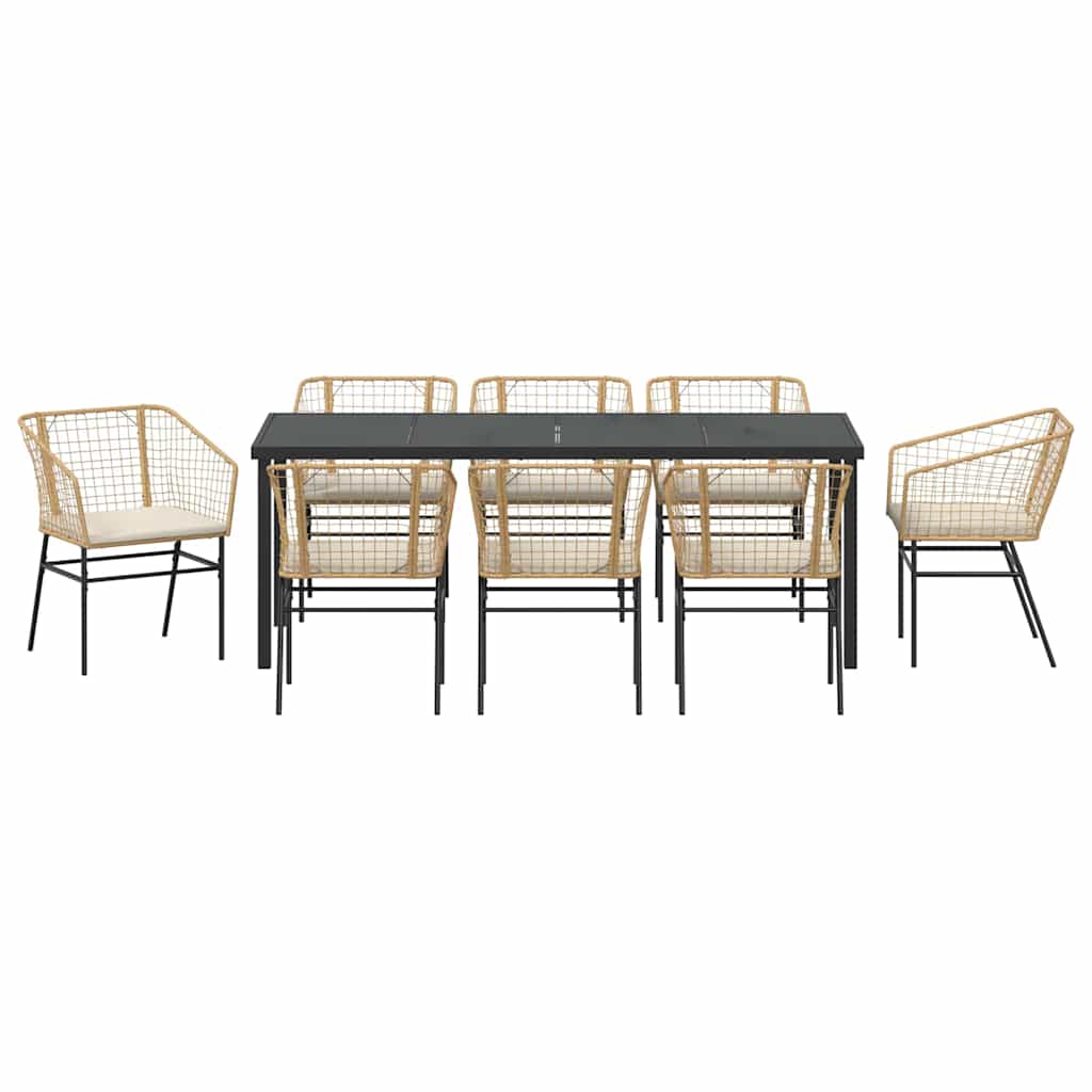 Garten Essgruppe 9 pcs Braun Poly-Rattan