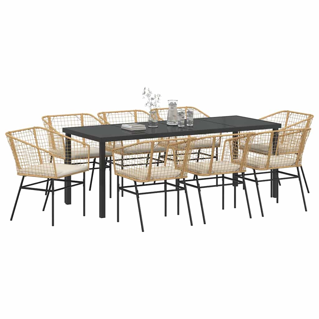 Garten Essgruppe 9 pcs Braun Poly-Rattan