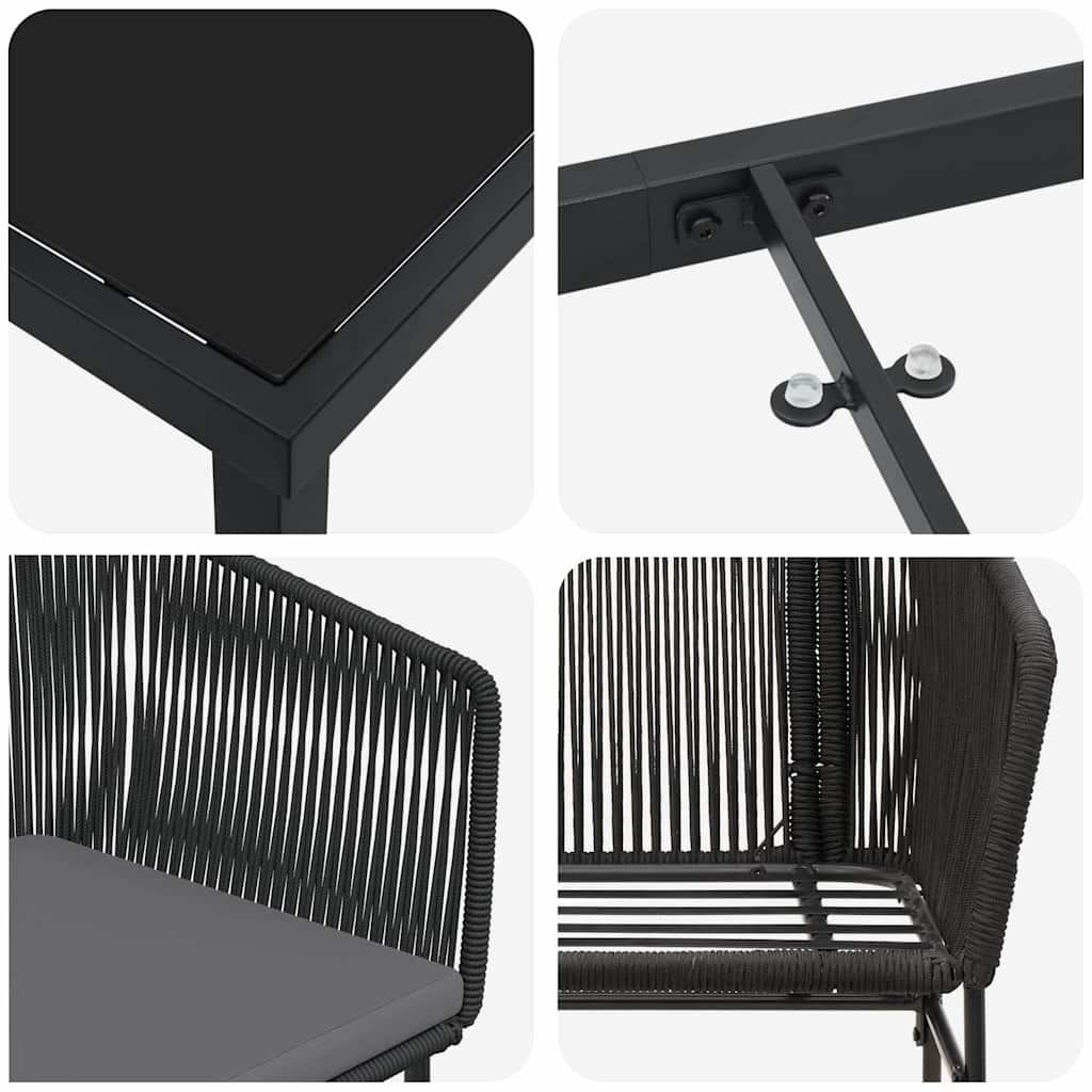 Garten Essgruppe 3 pcs Schwarz Pulverbeschichteter Stahl