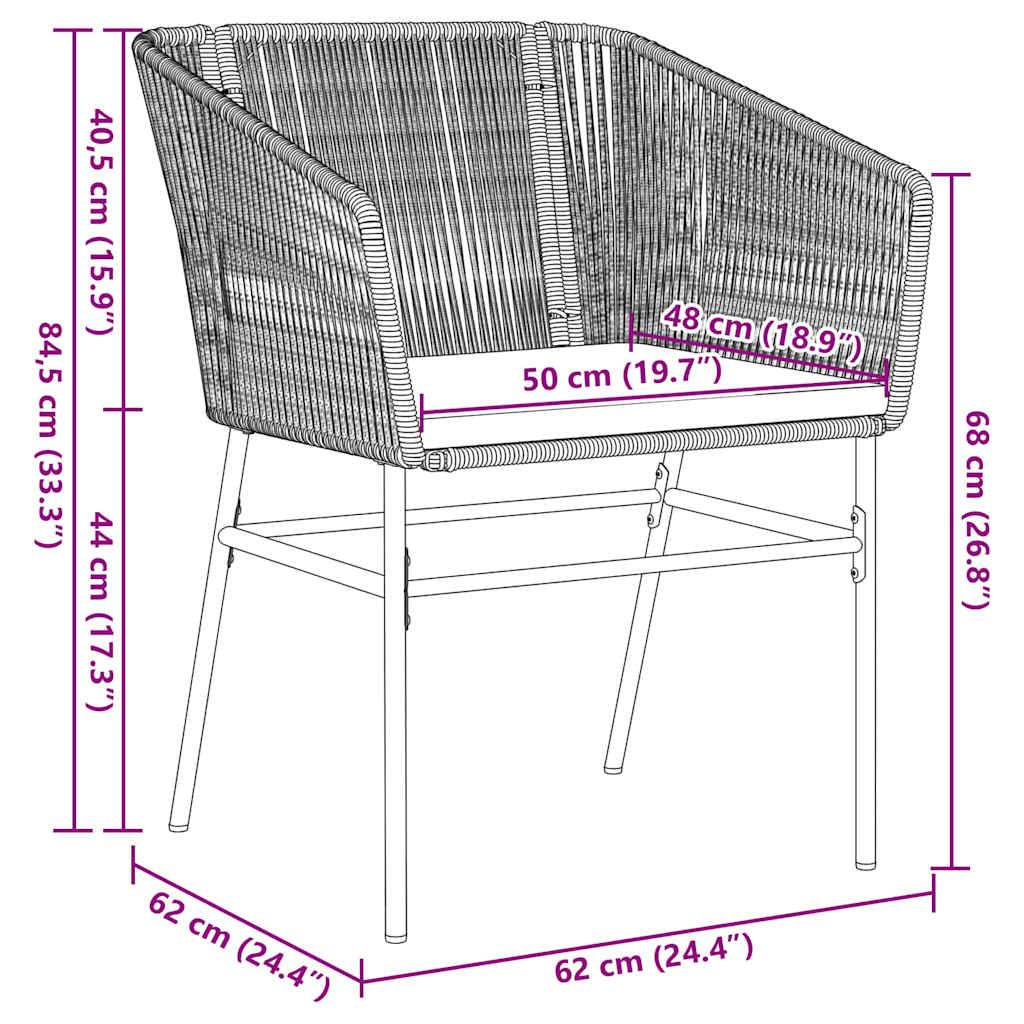 Garten Essgruppe 3 pcs Schwarz Pulverbeschichteter Stahl