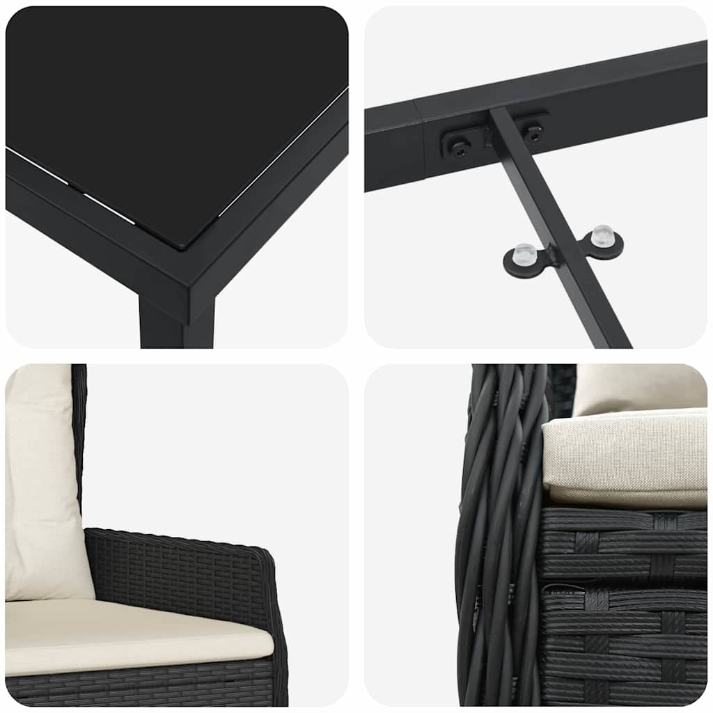 Garten Essgruppe 3 pcs Schwarz Poly-Rattan