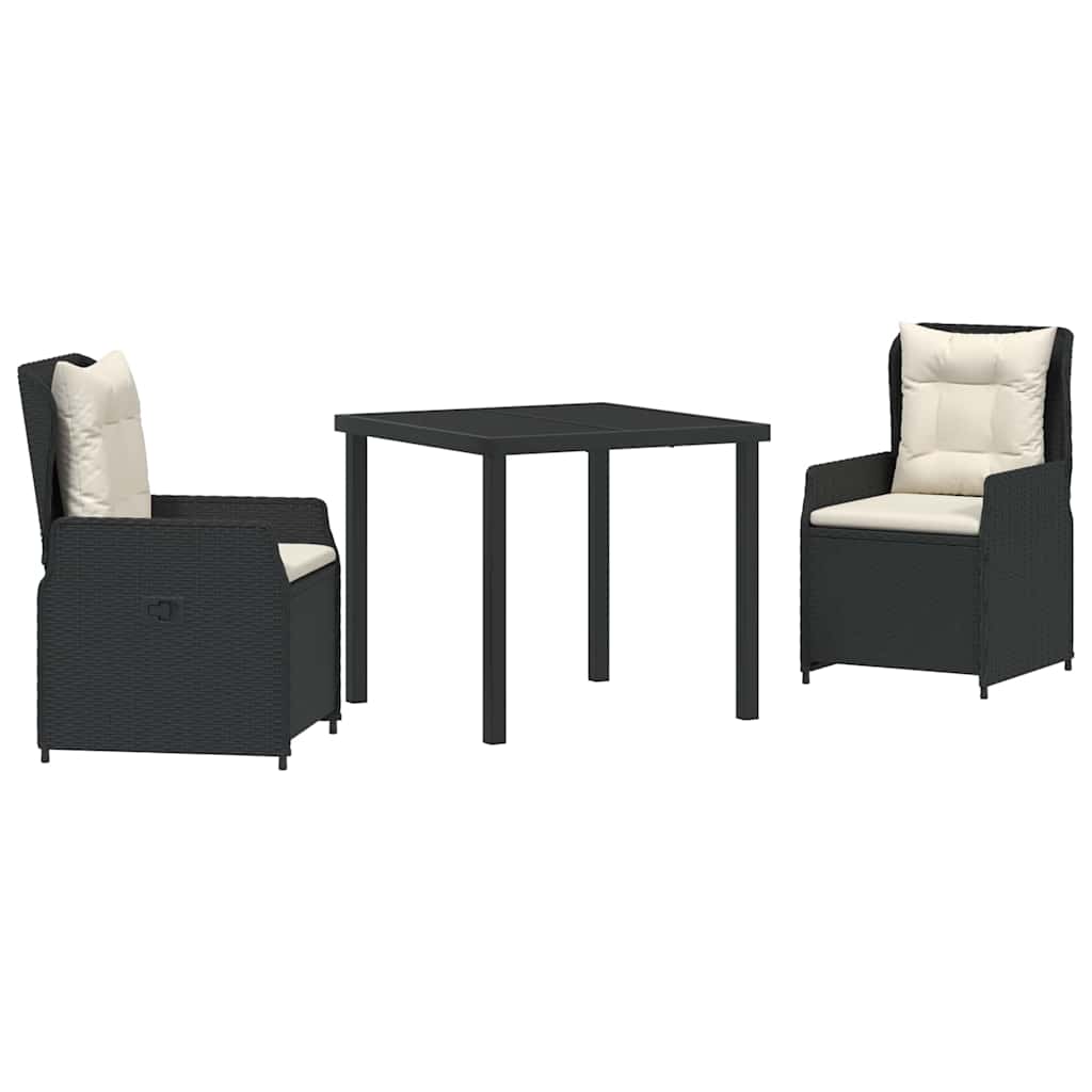 Garten Essgruppe 3 pcs Schwarz Poly-Rattan
