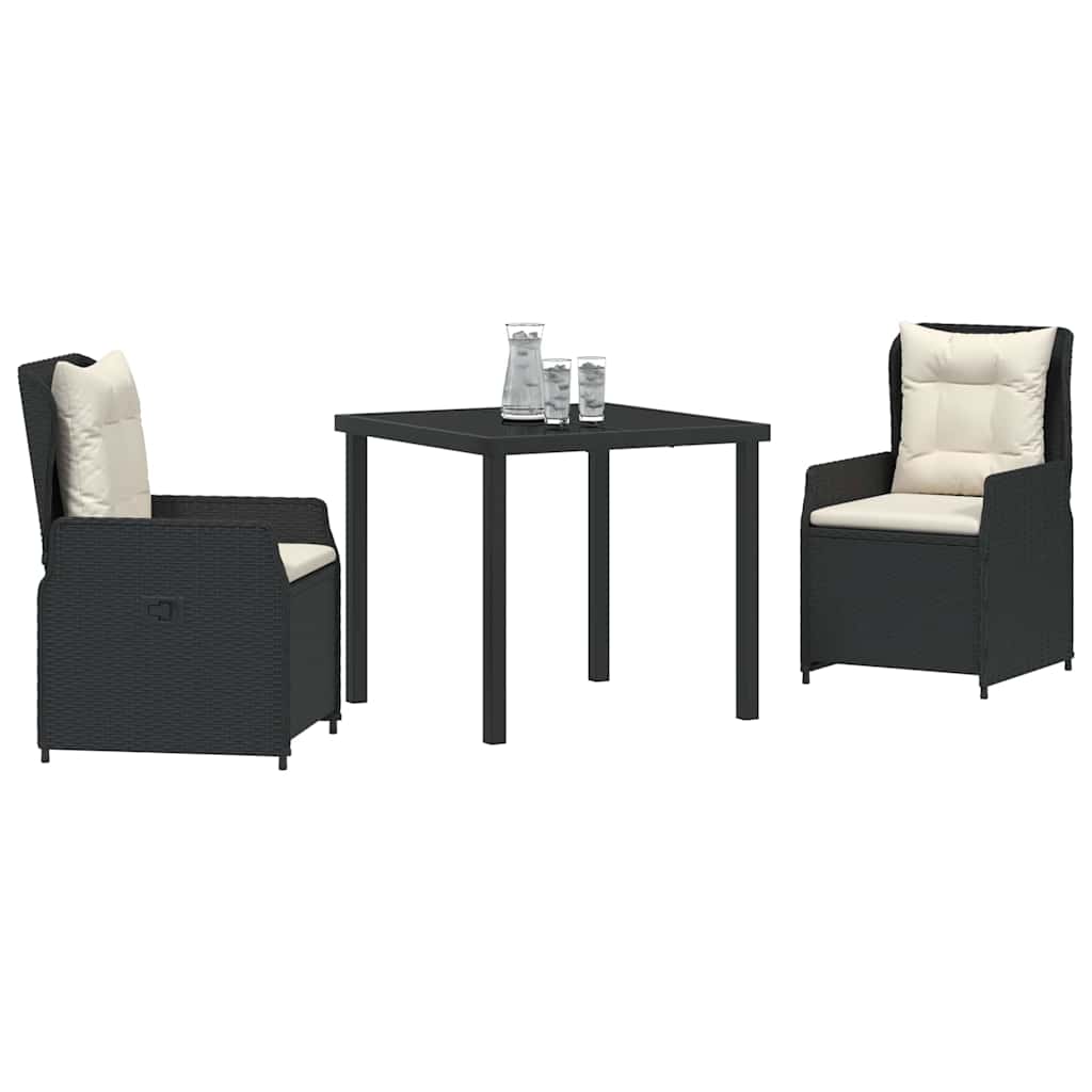 Garten Essgruppe 3 pcs Schwarz Poly-Rattan