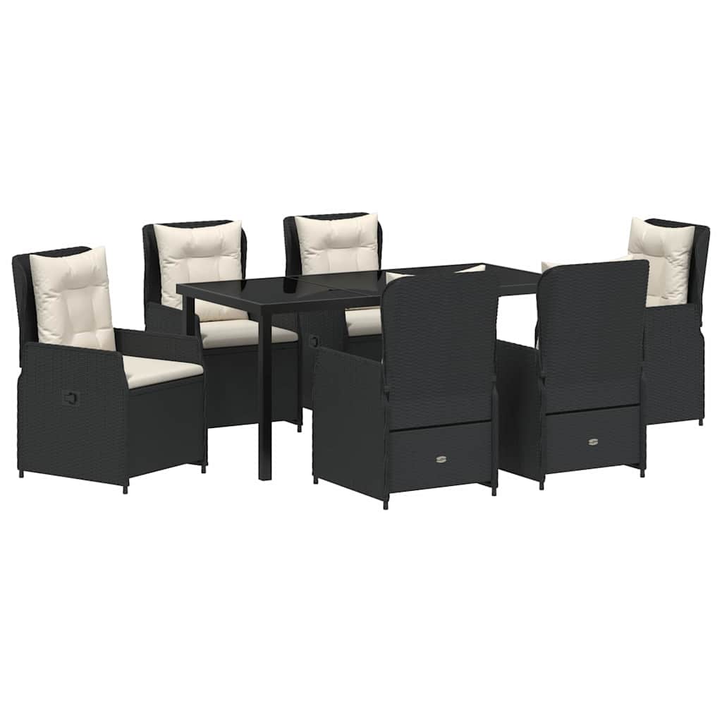 Garten Essgruppe 7 pcs Schwarz Poly-Rattan