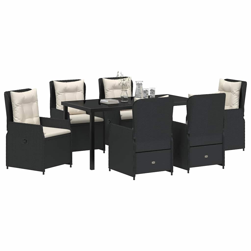 Garten Essgruppe 7 pcs Schwarz Poly-Rattan