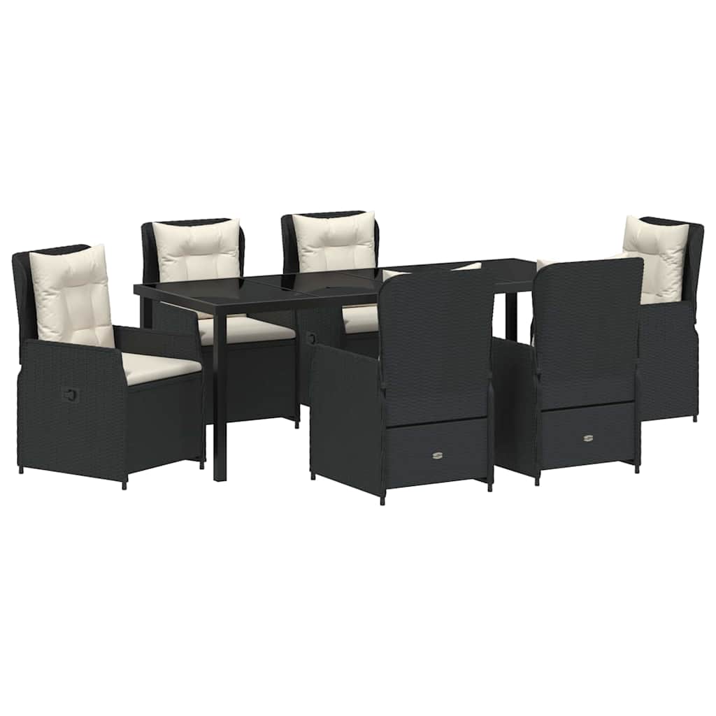 Garten Essgruppe 7 pcs Schwarz Poly-Rattan