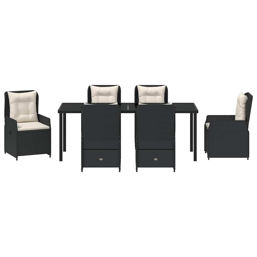 Garten Essgruppe 7 pcs Schwarz Poly-Rattan