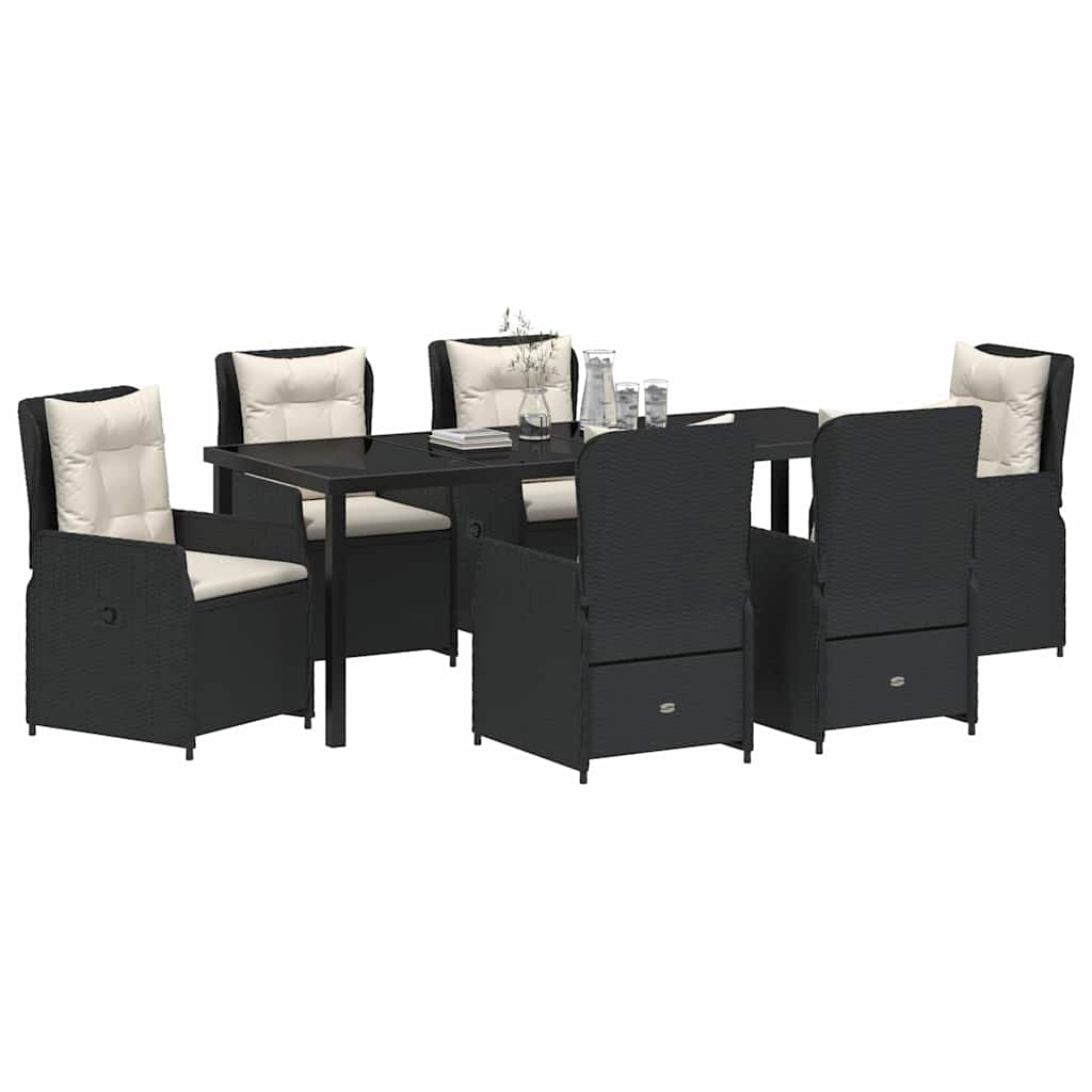 Garten Essgruppe 7 pcs Schwarz Poly-Rattan