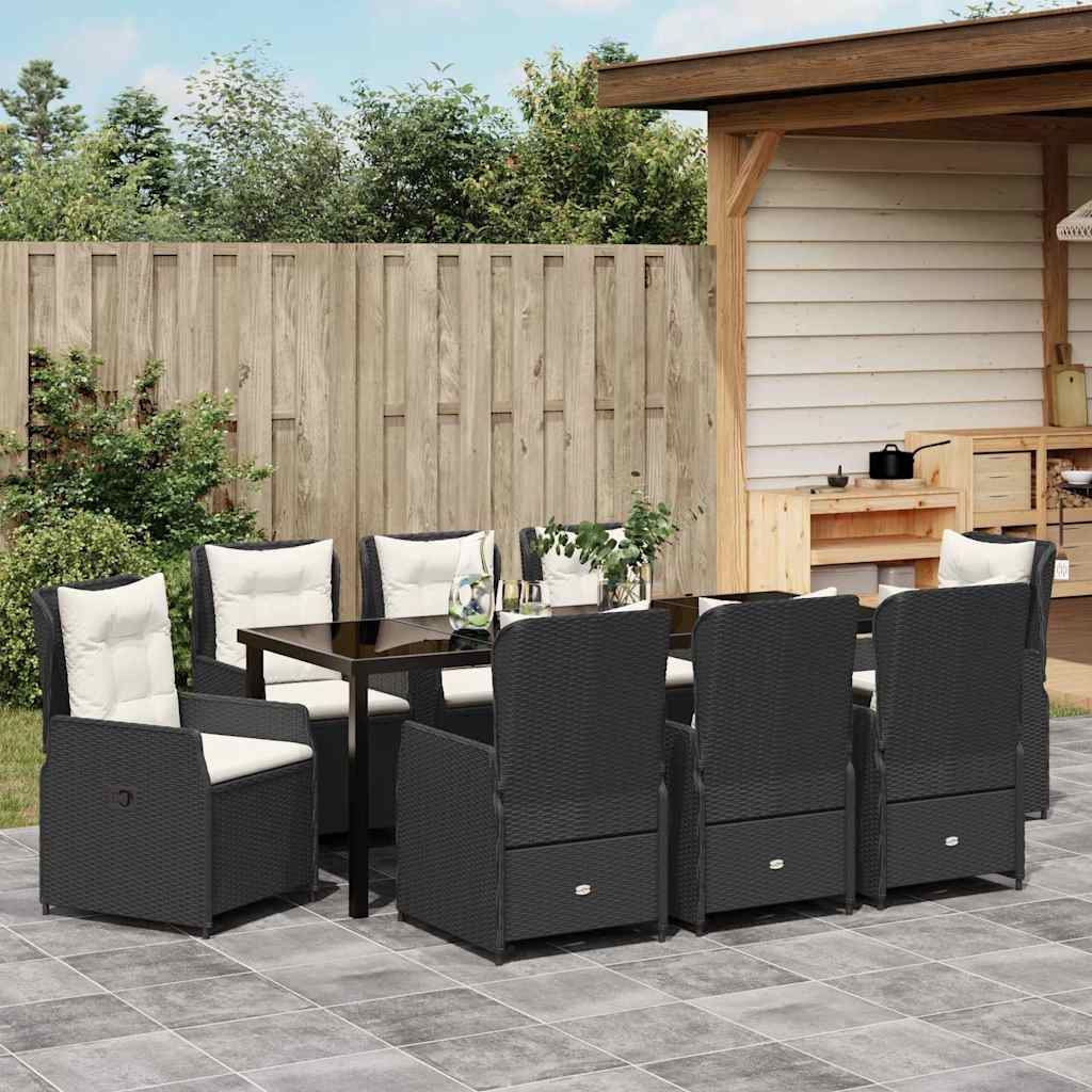 Garten Essgruppe 9 pcs Schwarz Poly-Rattan