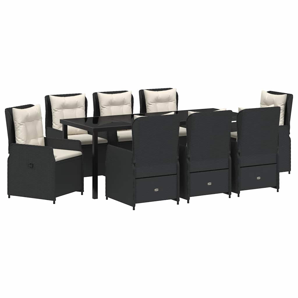 Garten Essgruppe 9 pcs Schwarz Poly-Rattan