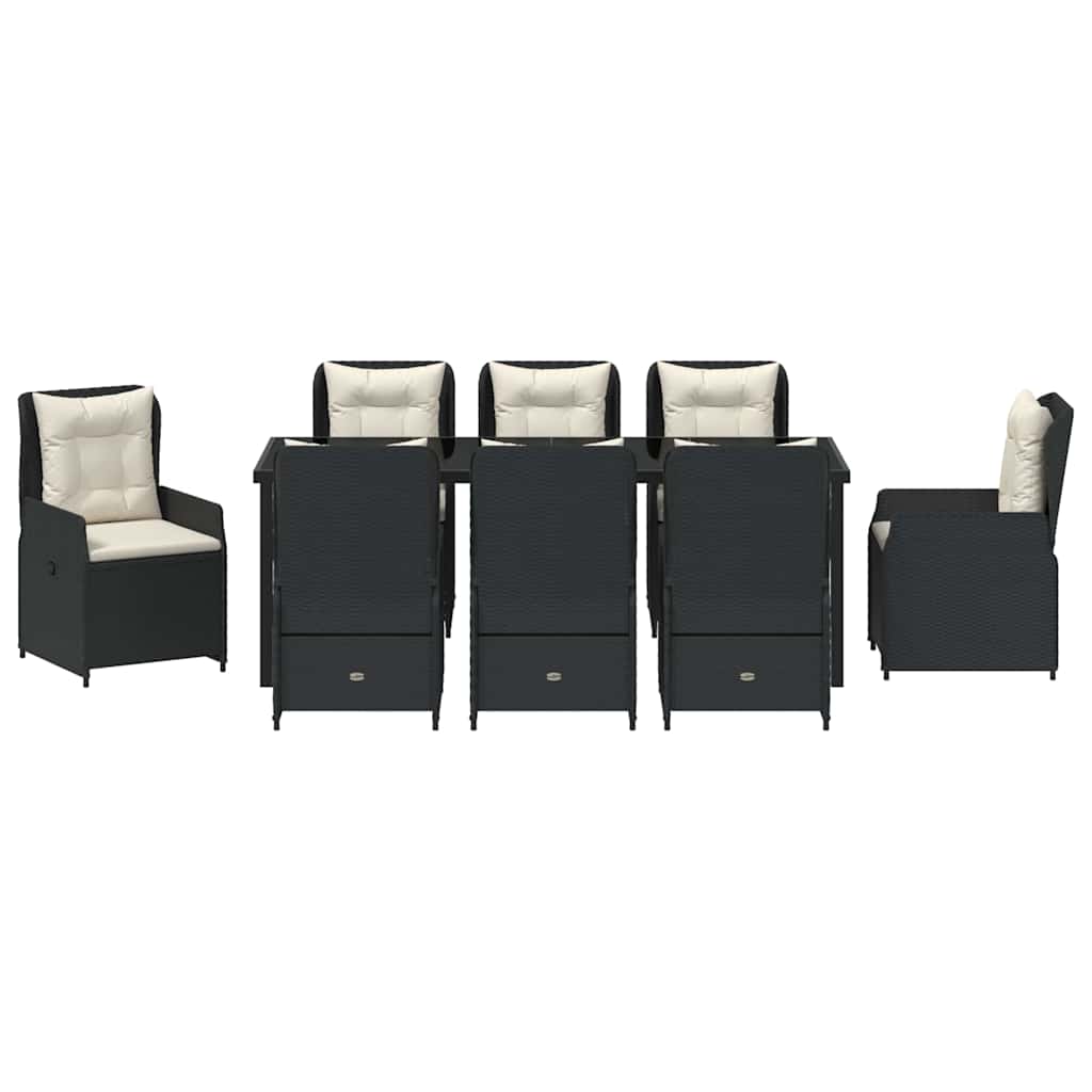Garten Essgruppe 9 pcs Schwarz Poly-Rattan