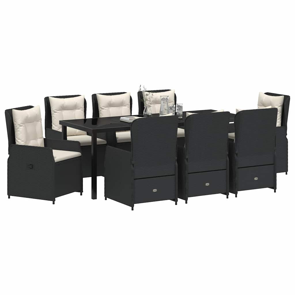Garten Essgruppe 9 pcs Schwarz Poly-Rattan