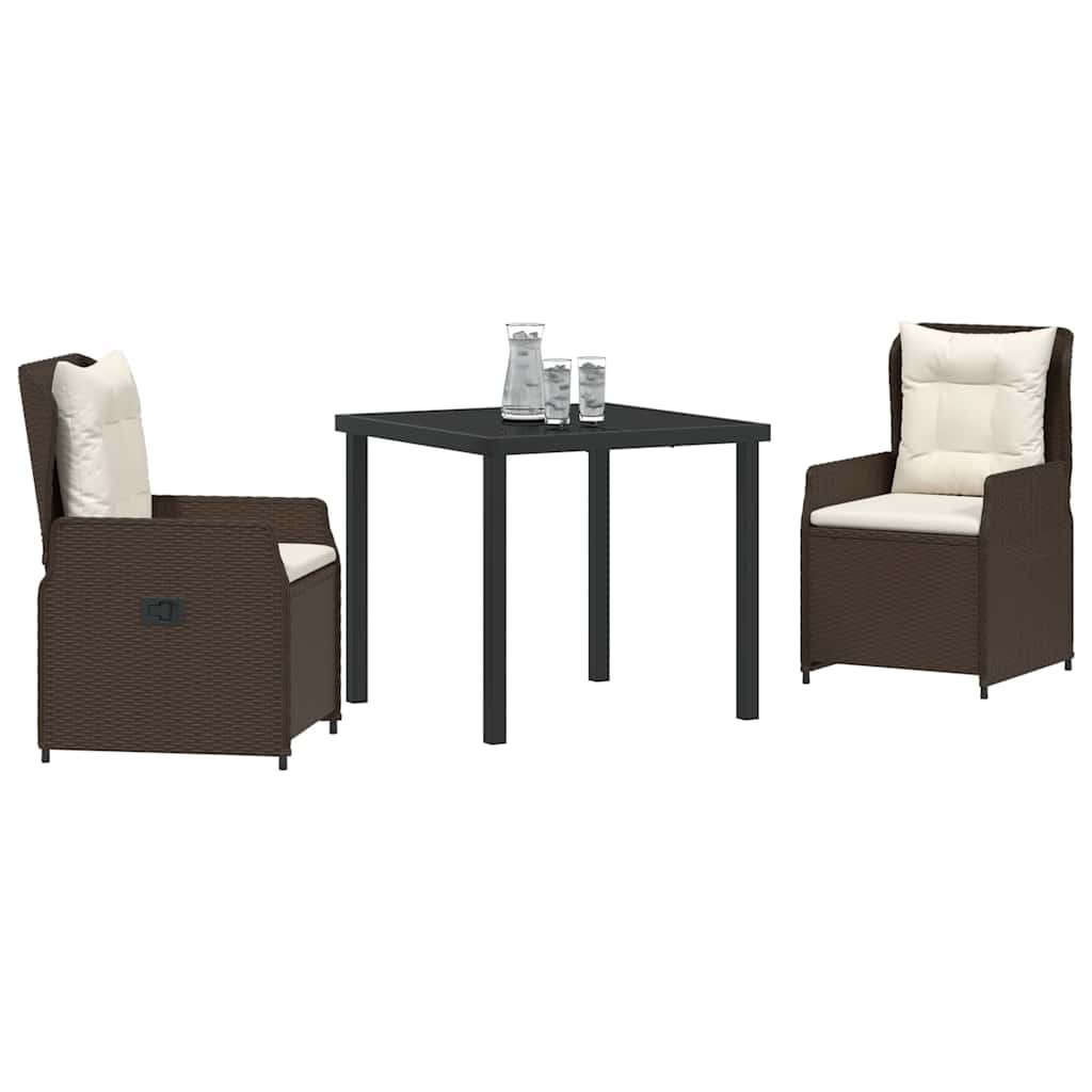 Garten Essgruppe 3 pcs Braun Poly-Rattan